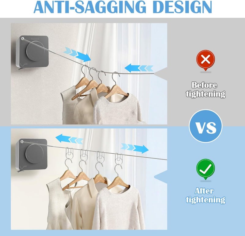 Flamiracle Retractable Clothesline Indoor, Non-Sagging Outdoor Clothes Line Retracting 15.7 Feet Heavy Duty Laundry Line Retractable Wall Mounted Clothes Line Outdoors (Square-Grey) - Image 2